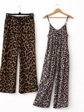 hein Leopard Print Set Wide Leg Pants & Jumpsuit Size S 4 Bundle